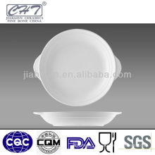 High quality white ceramic plate with two handle